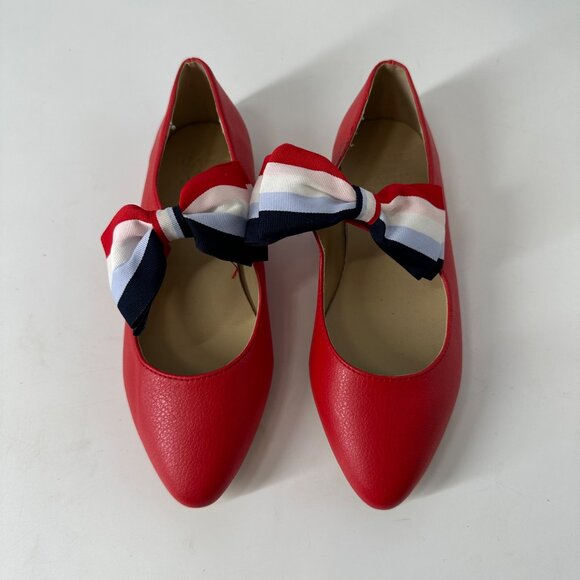 Girls Red Ballet Flats with Patriotic Ribbon Bow – Janie & Jack Style 250th - Picture 2 of 7
